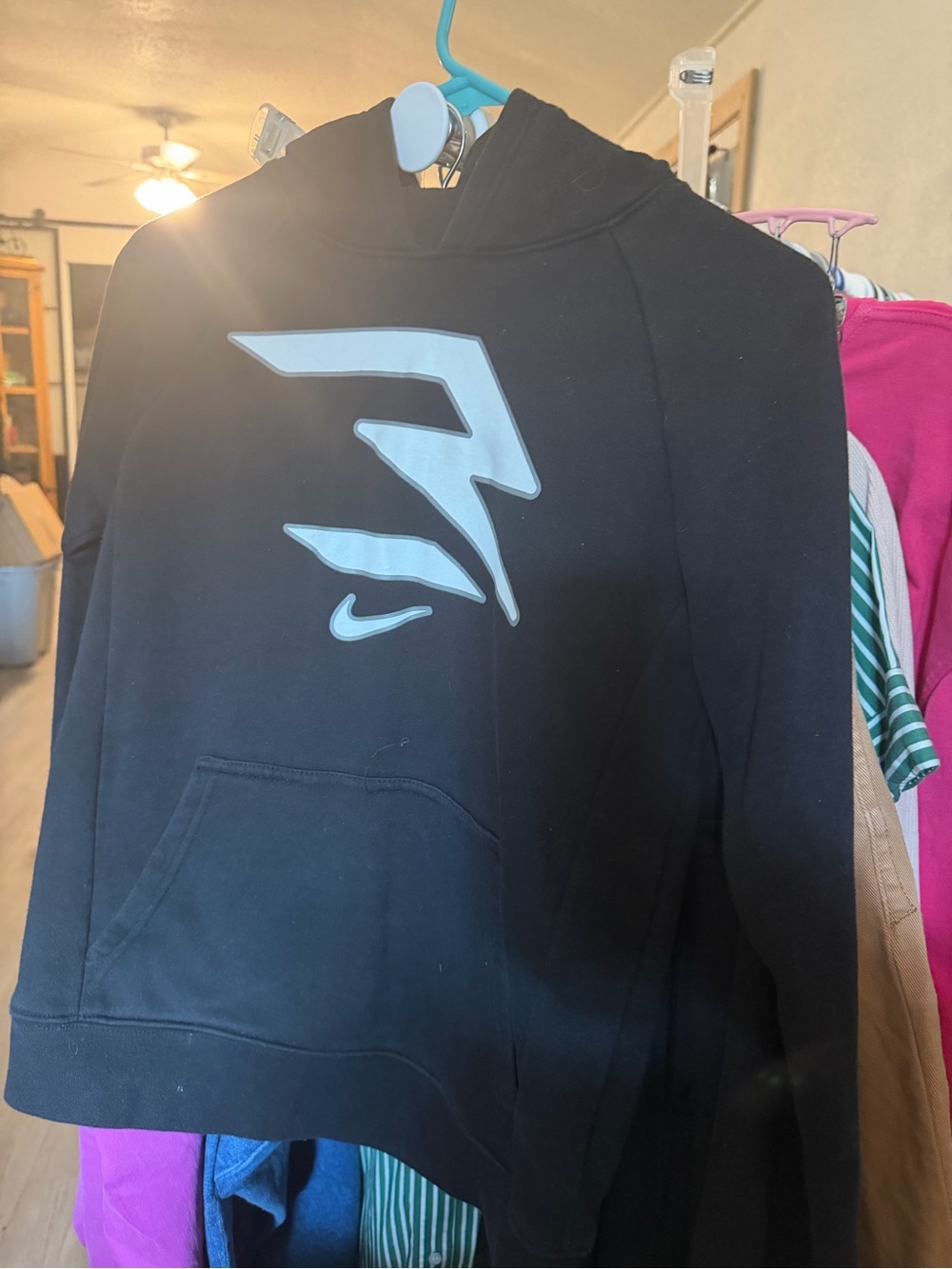 Nike Black Crewneck Hoodie with Light Gray Reflective Logo
